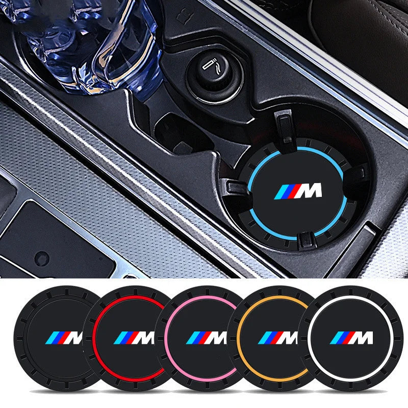 2-pcs BMW Style Car Cup Holder Coasters - Universal Anti-Slip Silicone Mats for BMW 1-7 Series, X1-X7, i3, i4 - Interior Styling Accessories