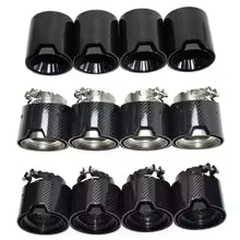BMW G80 G82 G87 M Performance Carbon Fiber Exhaust Tips - Quad 4-Piece Set - Gloss Black & Stainless Steel for M2 M3 M4 - Direct Bolt-On