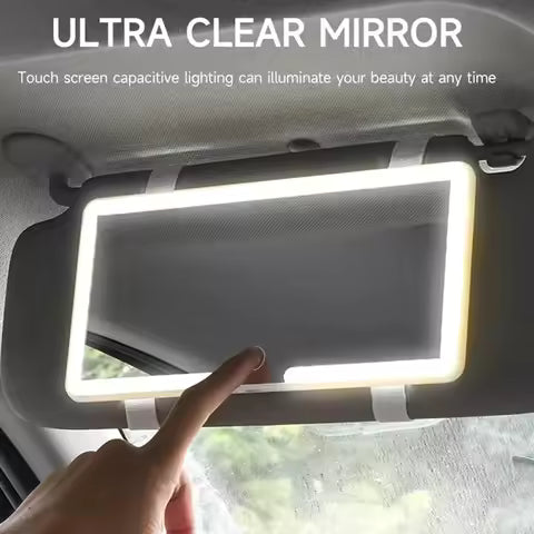 Sun Visor Vanity Mirror with Lights- Rechargeable HD Makeup Mirror with Dimmable Fill Light, Universal Ultra-Thin Design for All Vehicles