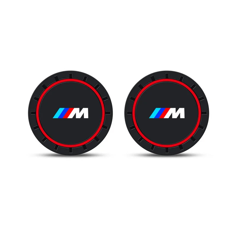 2-pcs BMW Style Car Cup Holder Coasters - Universal Anti-Slip Silicone Mats for BMW 1-7 Series, X1-X7, i3, i4 - Interior Styling Accessories