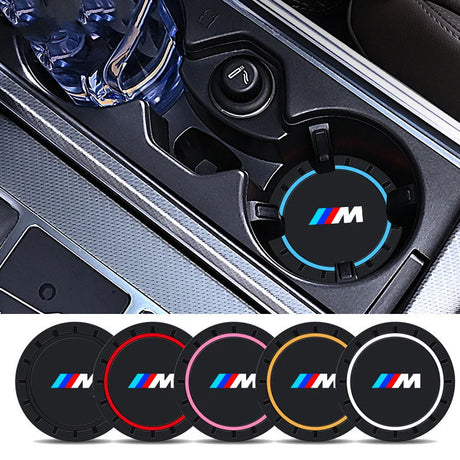 2-pcs BMW Style Car Cup Holder Coasters - Universal Anti-Slip Silicone Mats for BMW 1-7 Series, X1-X7, i3, i4 - Interior Styling Accessories