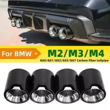 BMW G80 G82 G87 M Performance Carbon Fiber Exhaust Tips - Quad 4-Piece Set - Gloss Black & Stainless Steel for M2 M3 M4 - Direct Bolt-On