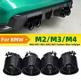 BMW G80 G82 G87 M Performance Carbon Fiber Exhaust Tips - Quad 4-Piece Set - Gloss Black & Stainless Steel for M2 M3 M4 - Direct Bolt-On