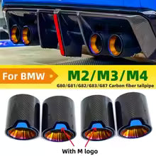 BMW G80 G82 G87 M Performance Carbon Fiber Exhaust Tips - Quad 4-Piece Set - Gloss Black & Stainless Steel for M2 M3 M4 - Direct Bolt-On