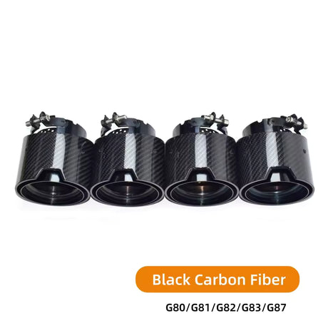 BMW G80 G82 G87 M Performance Carbon Fiber Exhaust Tips - Quad 4-Piece Set - Gloss Black & Stainless Steel for M2 M3 M4 - Direct Bolt-On