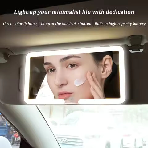 Sun Visor Vanity Mirror with Lights- Rechargeable HD Makeup Mirror with Dimmable Fill Light, Universal Ultra-Thin Design for All Vehicles