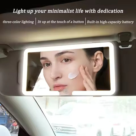 LED Car Sun Visor Vanity Mirror - Rechargeable HD Makeup Mirror with Dimmable Fill Light, Universal Ultra-Thin Design for All Vehicles