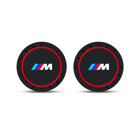 2-pcs BMW Style Car Cup Holder Coasters - Universal Anti-Slip Silicone Mats for BMW 1-7 Series, X1-X7, i3, i4 - Interior Styling Accessories