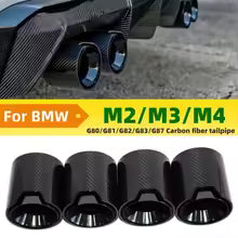 BMW G80 G82 G87 M Performance Carbon Fiber Exhaust Tips - Quad 4-Piece Set - Gloss Black & Stainless Steel for M2 M3 M4 - Direct Bolt-On