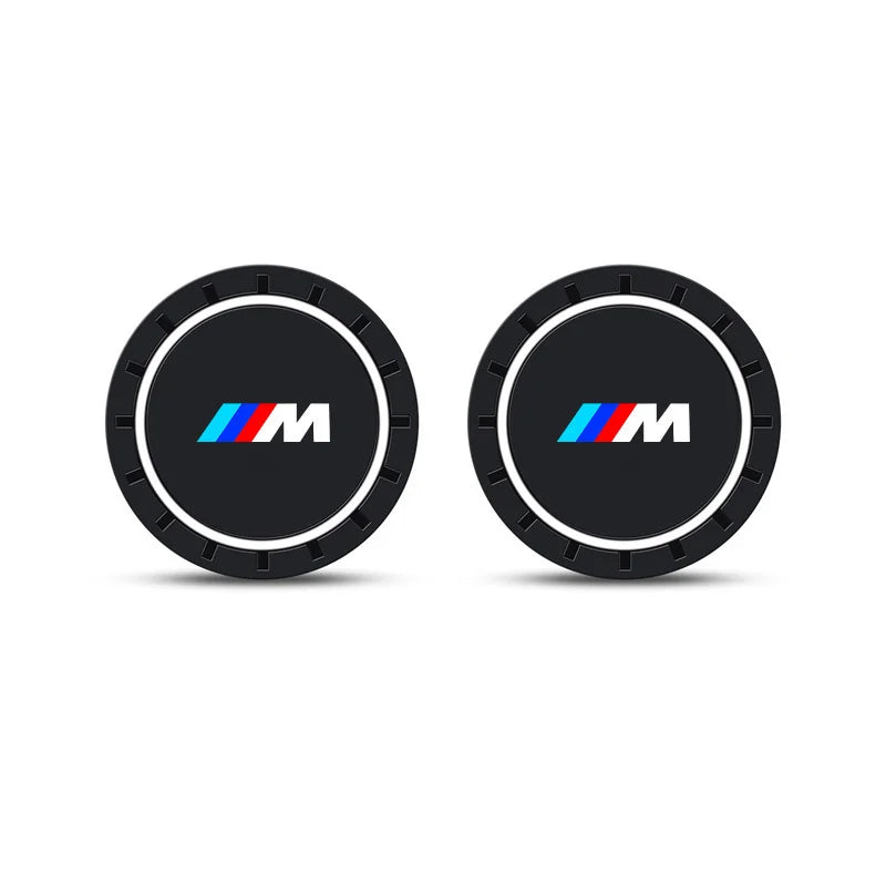 2-pcs BMW Style Car Cup Holder Coasters - Universal Anti-Slip Silicone Mats for BMW 1-7 Series, X1-X7, i3, i4 - Interior Styling Accessories